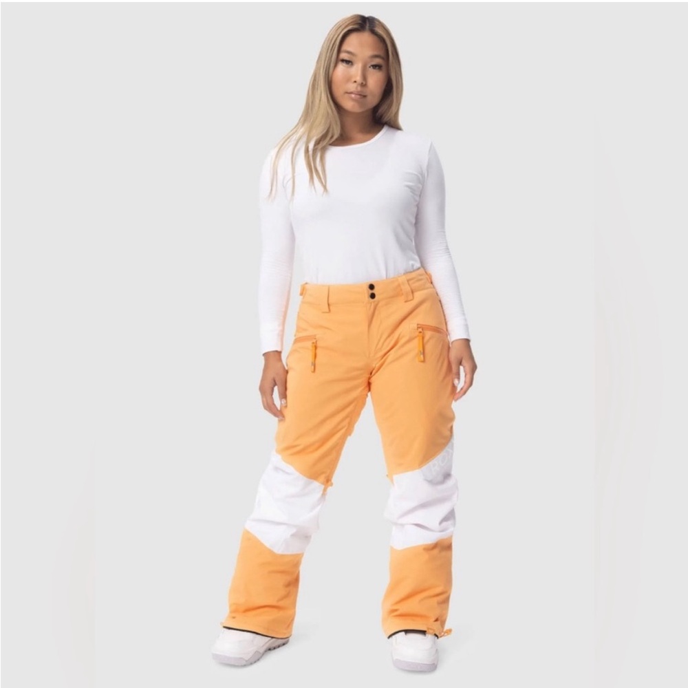 NWT ROXY Women's Chloe Kim Woodrose Snow Pants - L Orange White